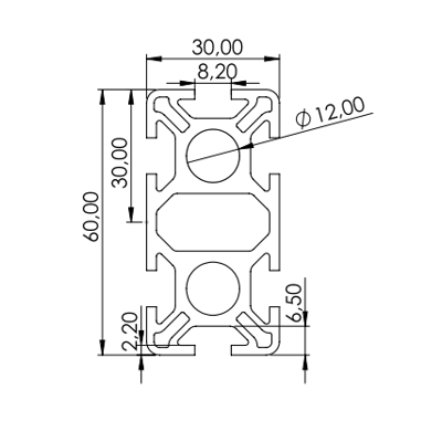 1.11.030060.64SP - aluminium Profiel 30x60, 6F SP